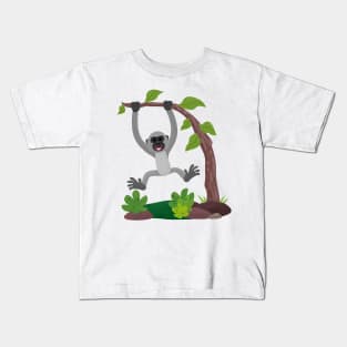 Cute happy gibbon ape cartoon illustration Kids T-Shirt